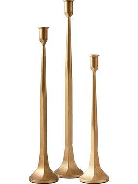 Elegant Gold Taper Candle Holder Set of 3 - Decorative Stand for Weddings & Home